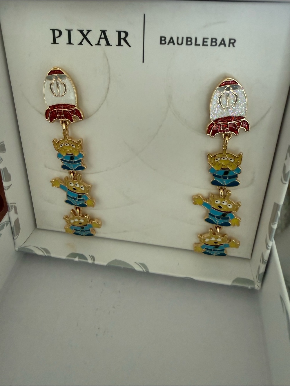 BaubleBar x Pixar Gold-tone Toy Story Alien Rocket Drop Earrings in Blue and Red